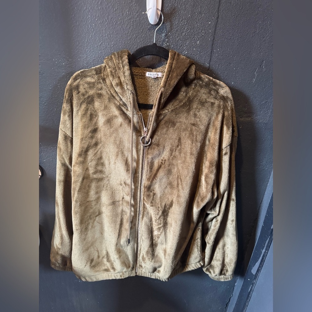 Women’s I Believe Brown Fuzzy Zip-Up Hoodie